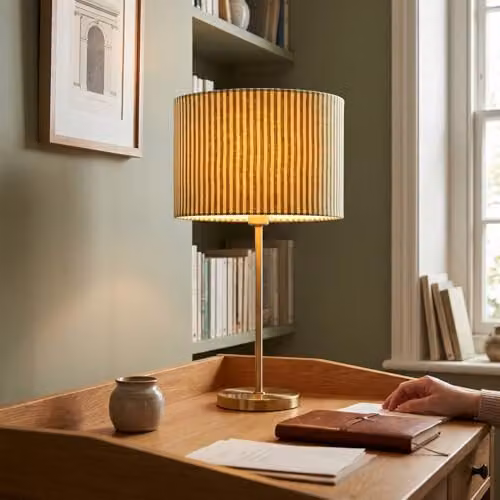 Happy Homewares Green and White Striped Linen Fabric Cylinder Lamp Shade, W/D/H: 30 x 30 x 20 cm – 3