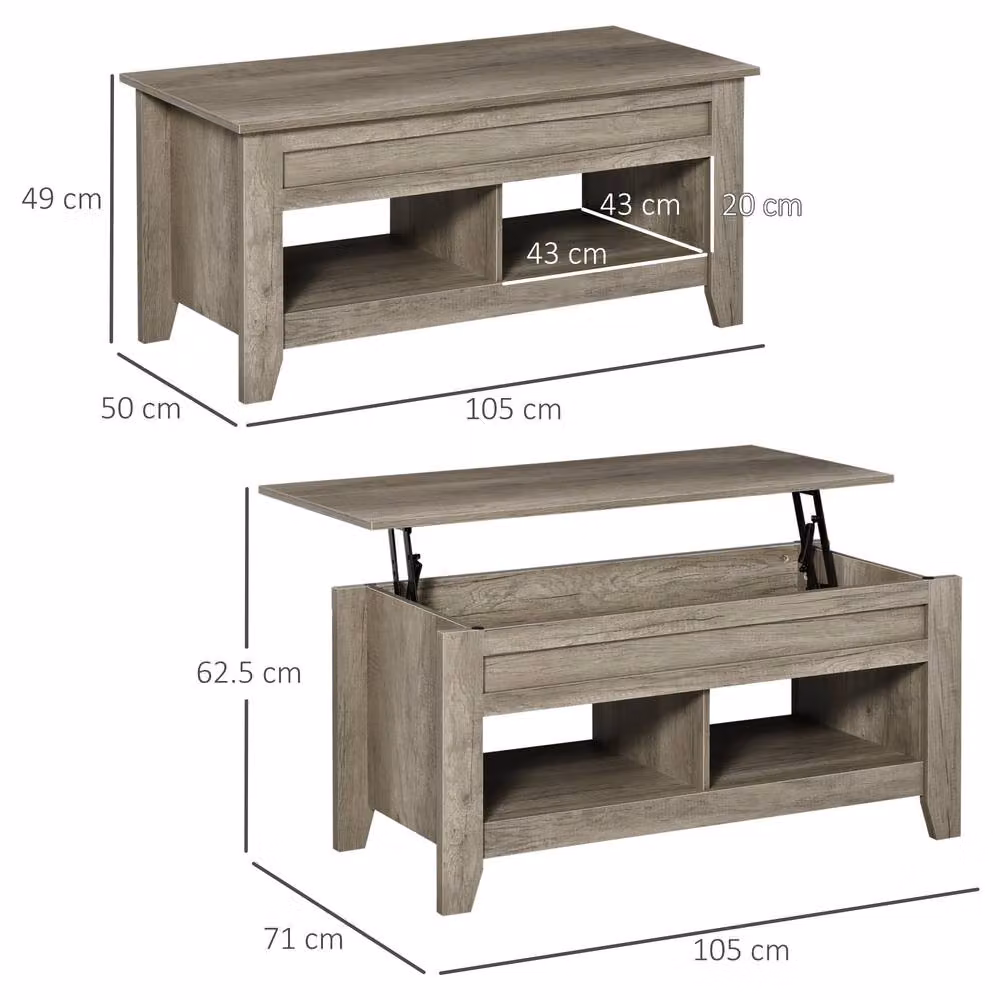 ERGOVEXA Lift Top Coffee Table with Hidden Storage Compartment in Grey Oak – 2