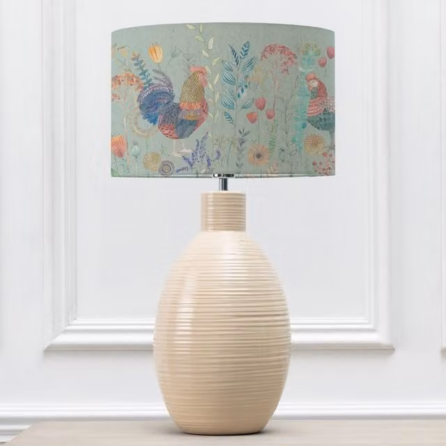 Voyage Maison Epona Ceramic Table Lamp with Bilbury Eva Fabric Lampshade in Beige and Blue