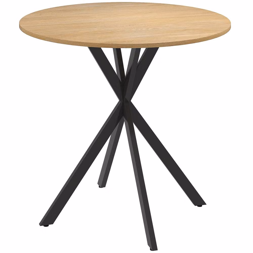 Wyld Haus Mihafi Industrial Round Dining Table, Oak Effect Top with Black Metal X-Frame, Diameter: 80 cm, Height: 75 cm – 2