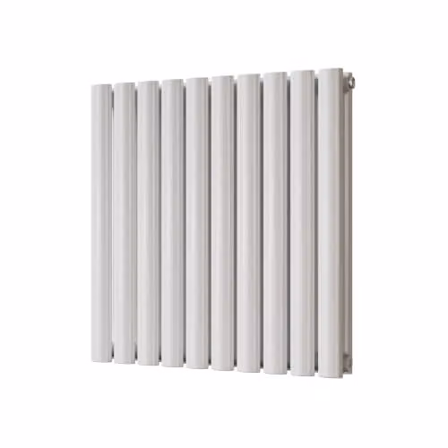 UK Radiators Omeara White Elliptical Tube Horizontal Designer Radiator, H: 60.0 cm, W: 58.0 cm