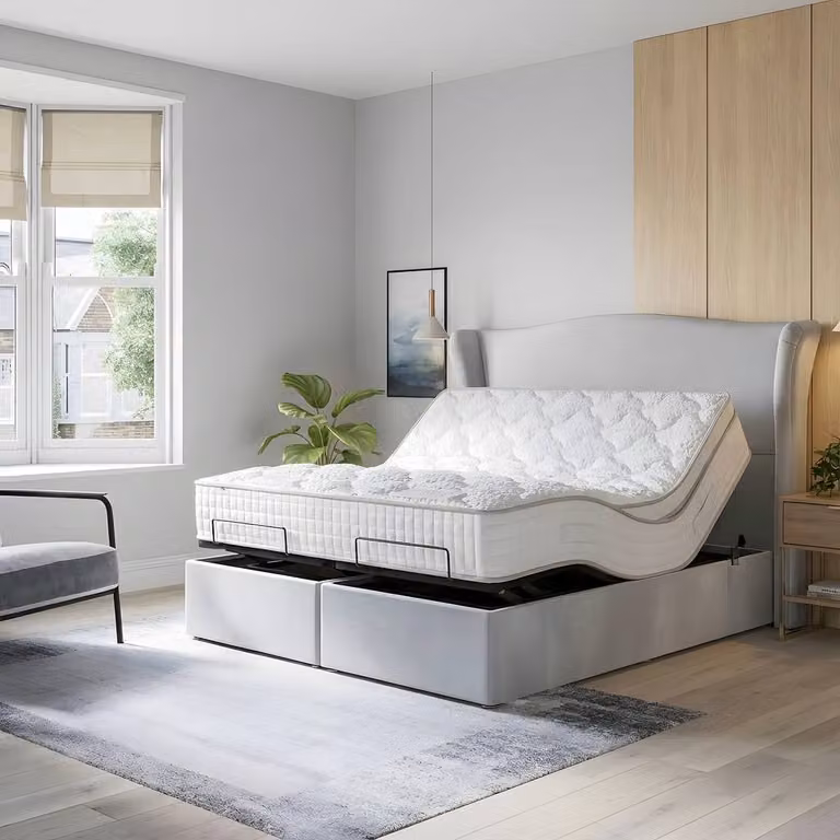 Paradise Beds Ltd Orthopaedic Electric Adjustable Bed Set with Mattress and Headboard in Light Pink, Super King, W/D/H: 200 x 200 cm