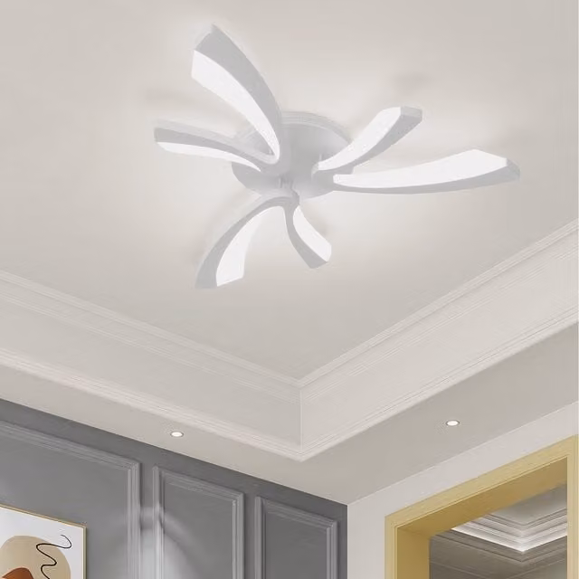 Komore Modern V-Shape LED Semi-Flush Ceiling Light in White Metal and Acrylic