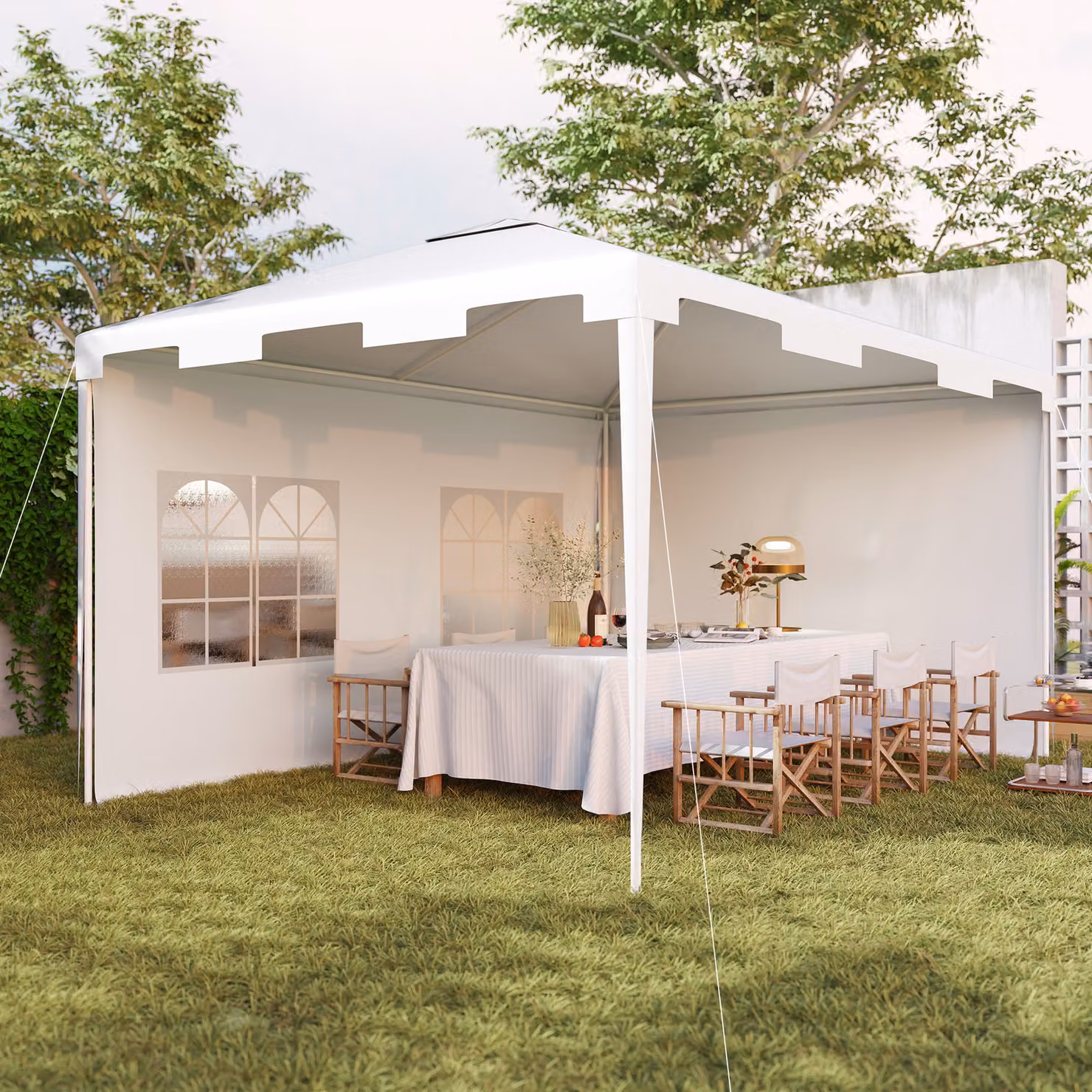 Outsunny White Hip Roof Garden Gazebo Party Tent with Steel Frame and Windows, W: 300 cm, D: 295 cm, H: 255 cm – 7