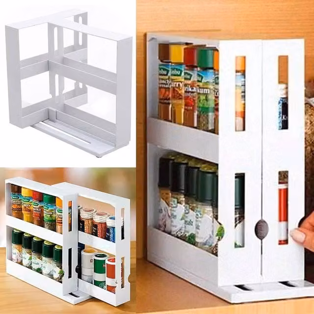 EONLION 2 Tier Plastic Revolving Spice Rack in White – 1