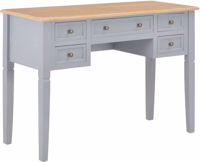 Berkfield Home Grey Lacquered Wood Writing Desk W: 109.5 cm, D: 45 cm, H: 77.5 cm