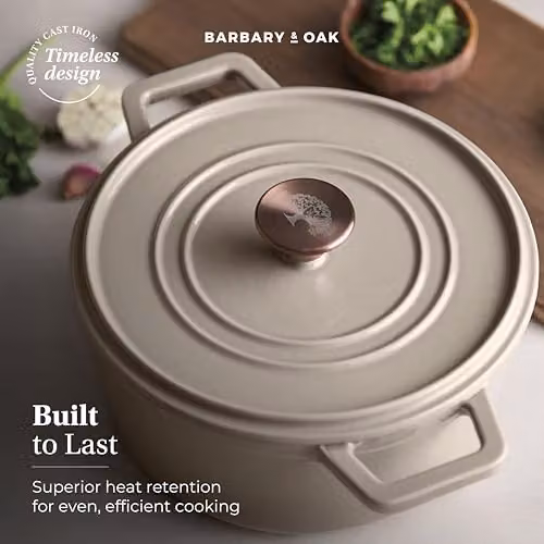 Barbary & Oak Nattura 24cm Round Enamelled Cast Iron Casserole Dish, 3.6L, Cashmere Beige – 8