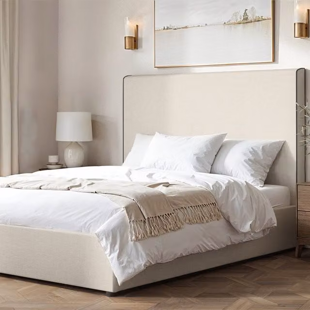 Flair Penelope Cream Fabric Upholstered Ottoman Bed with Lift Up Base, W/D/H: 140 x 200 cm