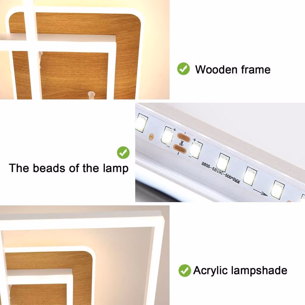 COMELY Dimmable 40W Square LED Ceiling Light in Natural Wood and White – 2