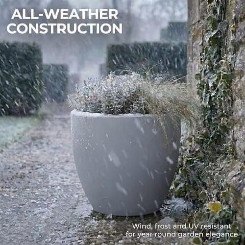 IDEALIST Set of 3 Grey Stone Outdoor Plant Pots, 30cm Diameter, 19l Volume – 4