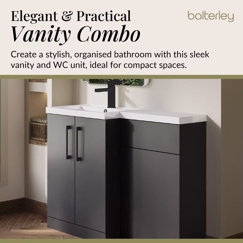 Balterley Gloss Grey Left-Hand Vanity and WC Unit Combination, W: 110 cm, H: 84 cm – 3