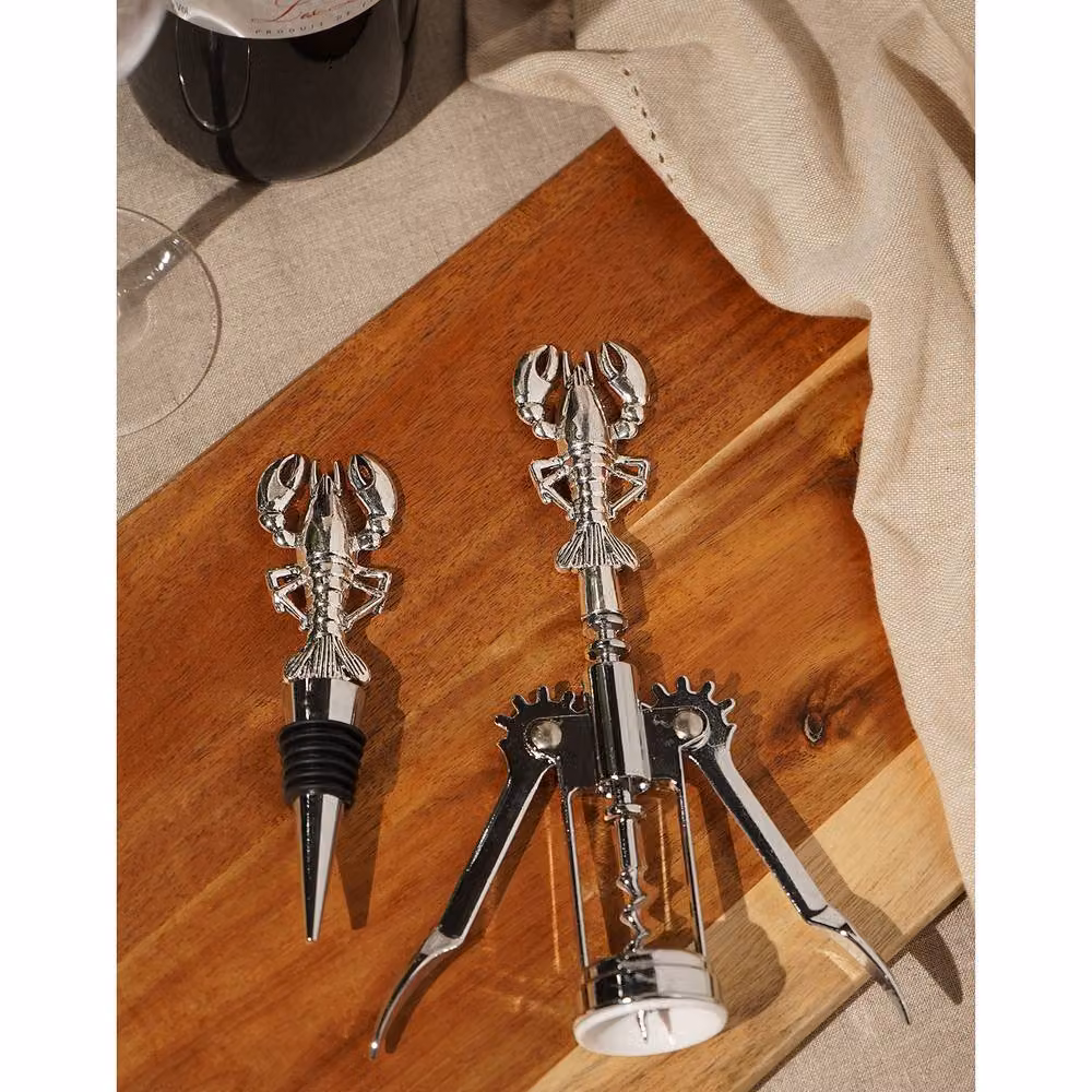 Hestia Silver Lobster Bottle Stopper and Corkscrew Set – 1