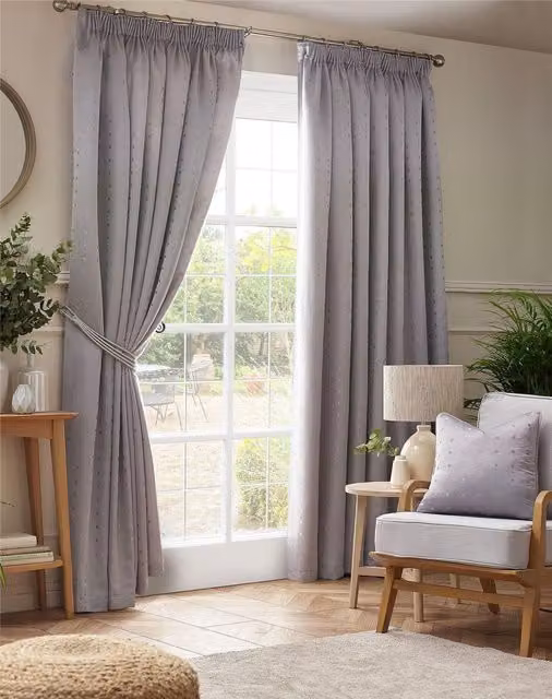Terrys Silver Semi-Transparent Pencil Pleat Curtains, Width: 168 cm, Drop: 229 cm – 1