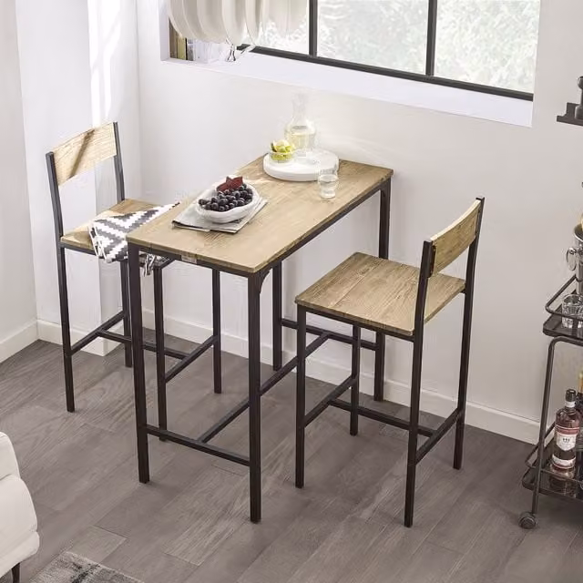 SoBuy Modern Bar Set with 1 Bar Table and 2 Stools in Yellow Matt Metal