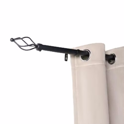 OHS Extendable Black Metal Curtain Pole with Twist Finials and Brackets, 28mm Diameter, 120 to 220 cm