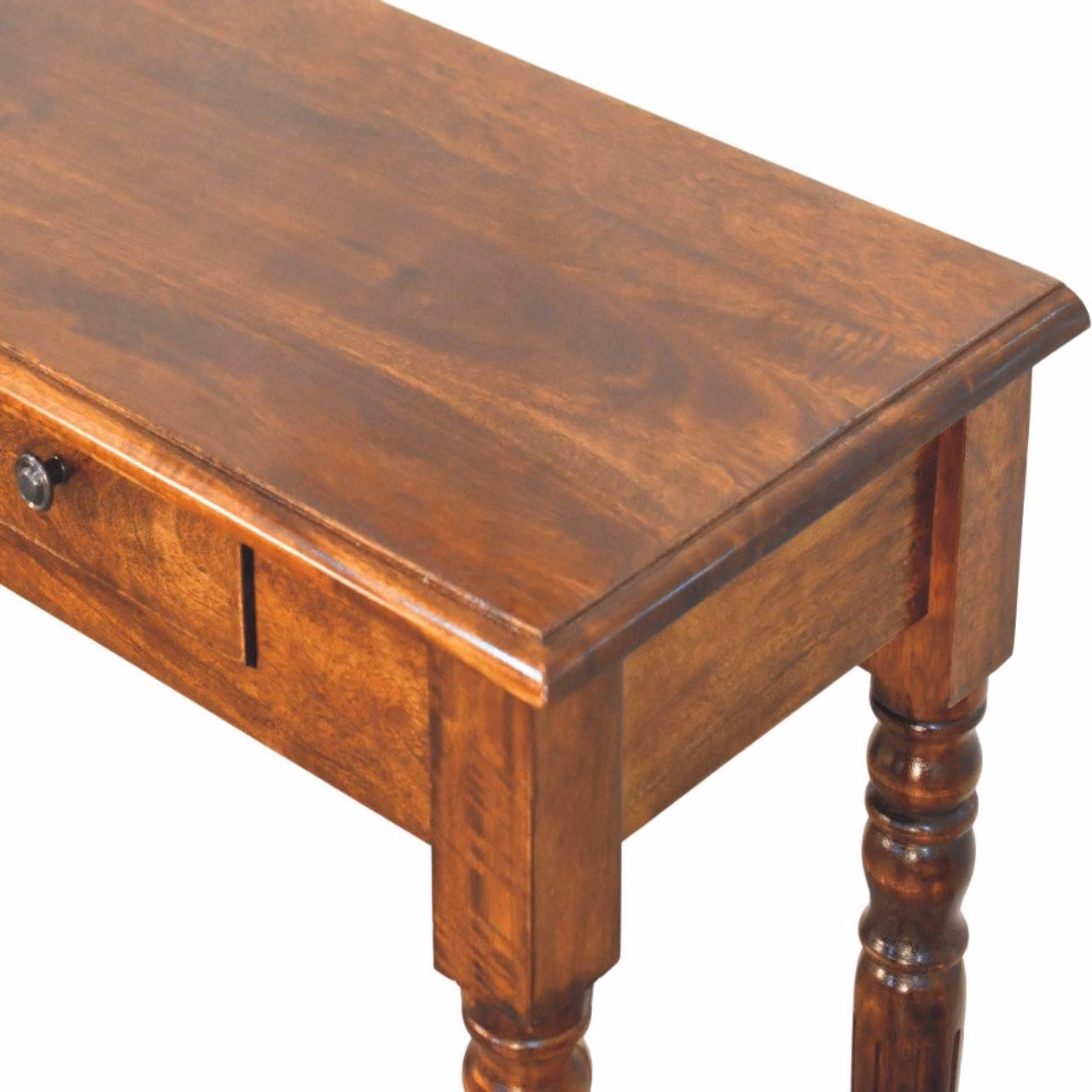 Aosom UK Solid Mango Wood 3-Drawer Console Table with Turned Legs in Brown, W/D/H: 110 x 35 x 80 cm – 3
