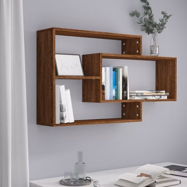 Berkfield Home Wall Shelf in Brown Oak, W/D/H: 104 x 20 x 58.5 cm – 1
