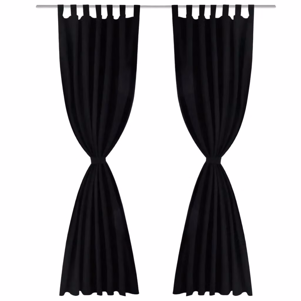 Berkfield Home 2-Piece Black Micro-Satin Curtain Set with Tabs, W: 140 cm, H: 175 cm – 2