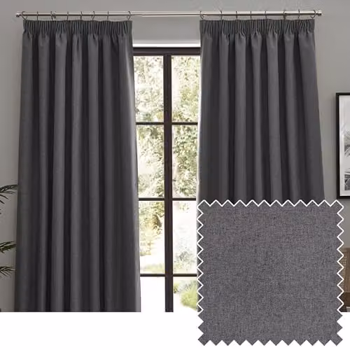 Riva Home Dawn Textured Blackout Pencil Pleat Curtains, Charcoal Grey, Width: 229 cm, Drop: 137 cm
