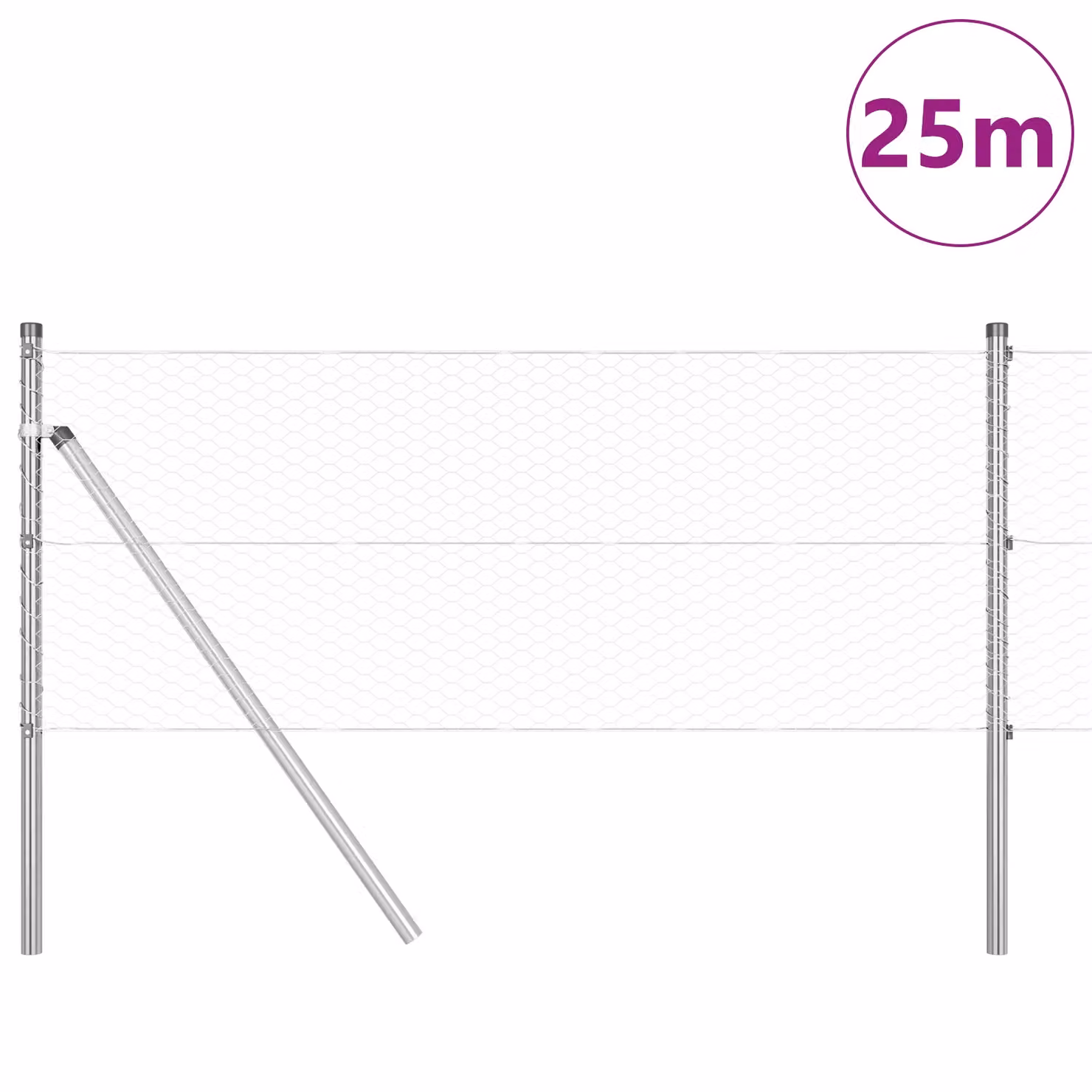 Berkfield Home Silver Galvanised Steel Hexagon Fence, W: 0.6 m, L: 25 m – 2