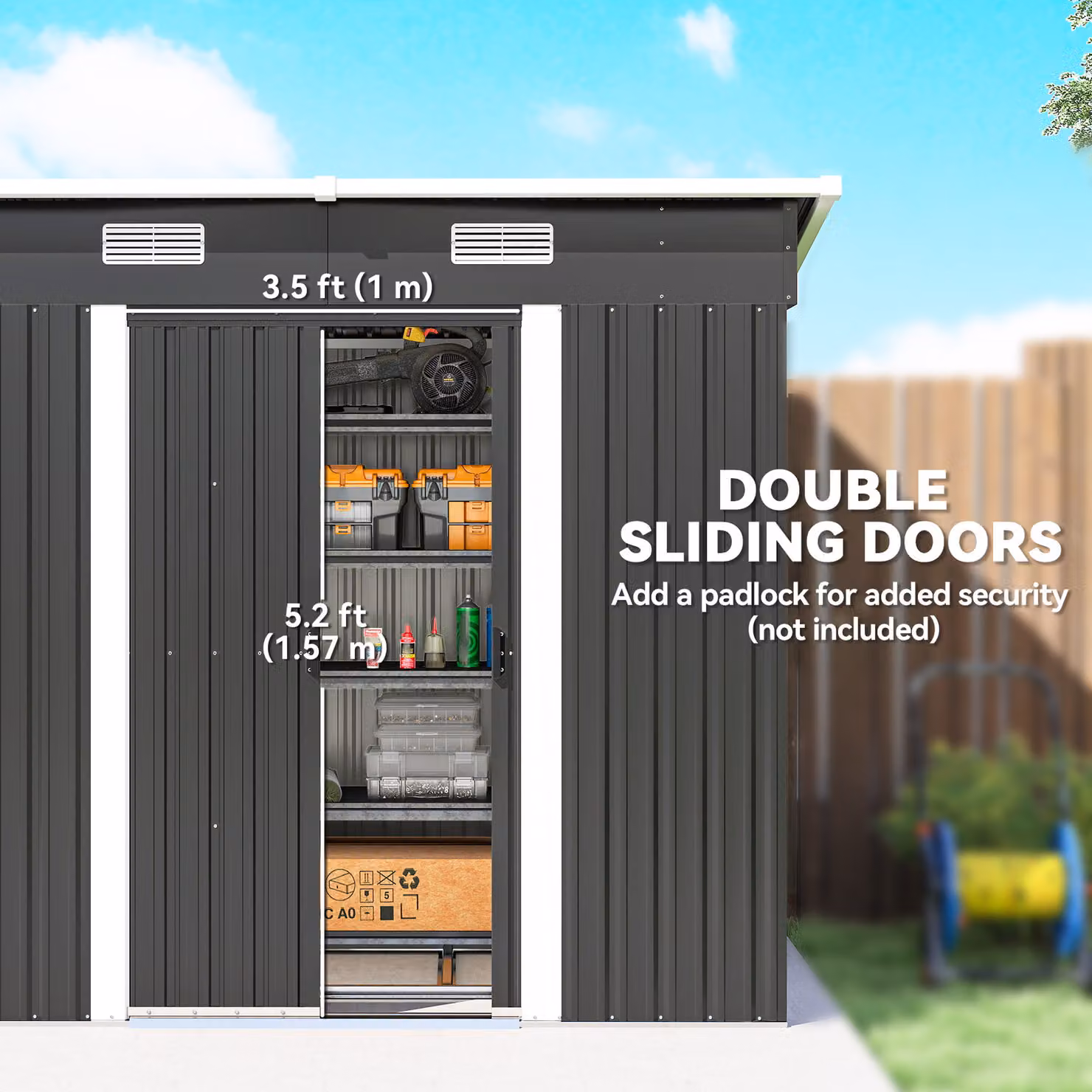 Outsunny Black Metal Lean-to Outdoor Storage Shed with Foundation Kit – 5
