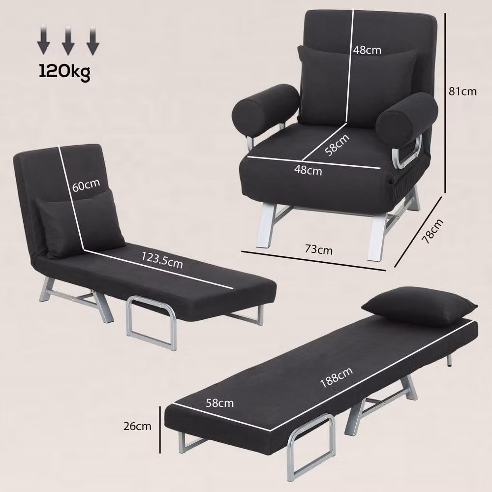 HOMCOM 3-in-1 Convertible Single Sofa Bed and Folding Chair in Black – 3