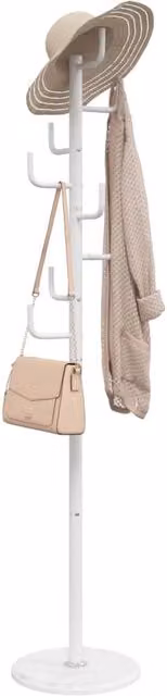 Berkfield Home Post Tree Coat Stand in White Lacquered Metal and Stone, Height: 183 cm