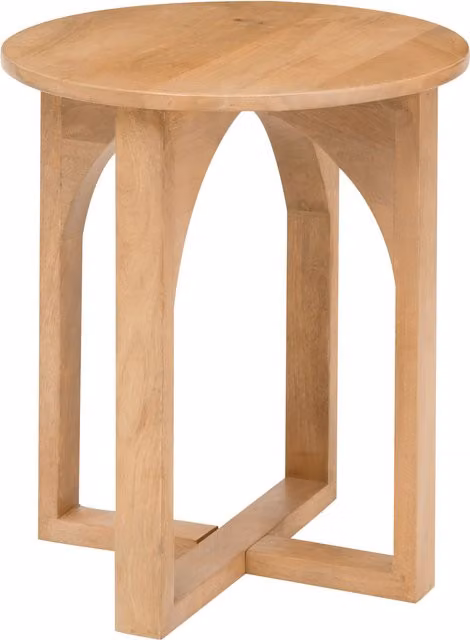 MH London Scandinavian Round Wood Side Table in Beige and Brown