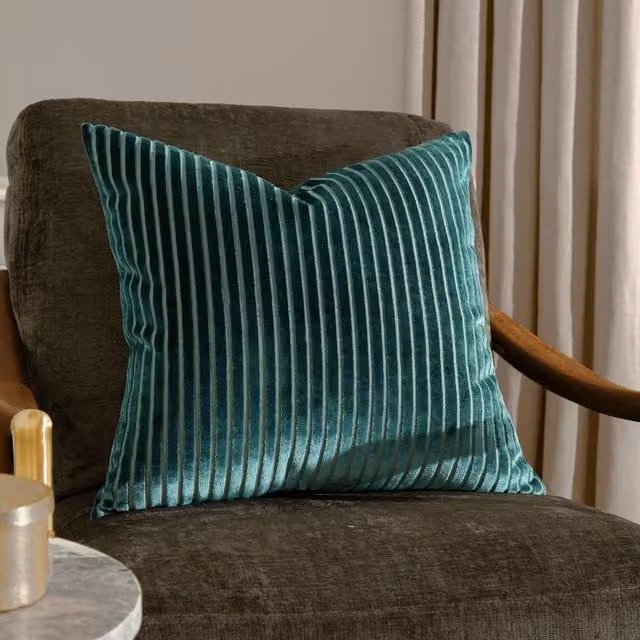Paoletti Savoy Stripe Velvet Cushion in Petrol Blue, W/D/H: 50 x 50 x 50 cm – 1