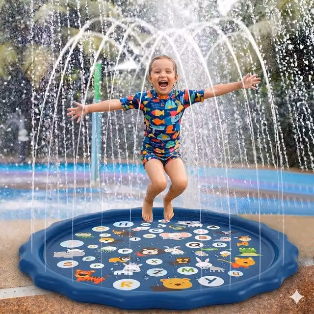 Dragodirect Kids Inflatable Round Sprinkler Splash Play Mat and Paddling Pool with Spray in Blue, Size XL – 1