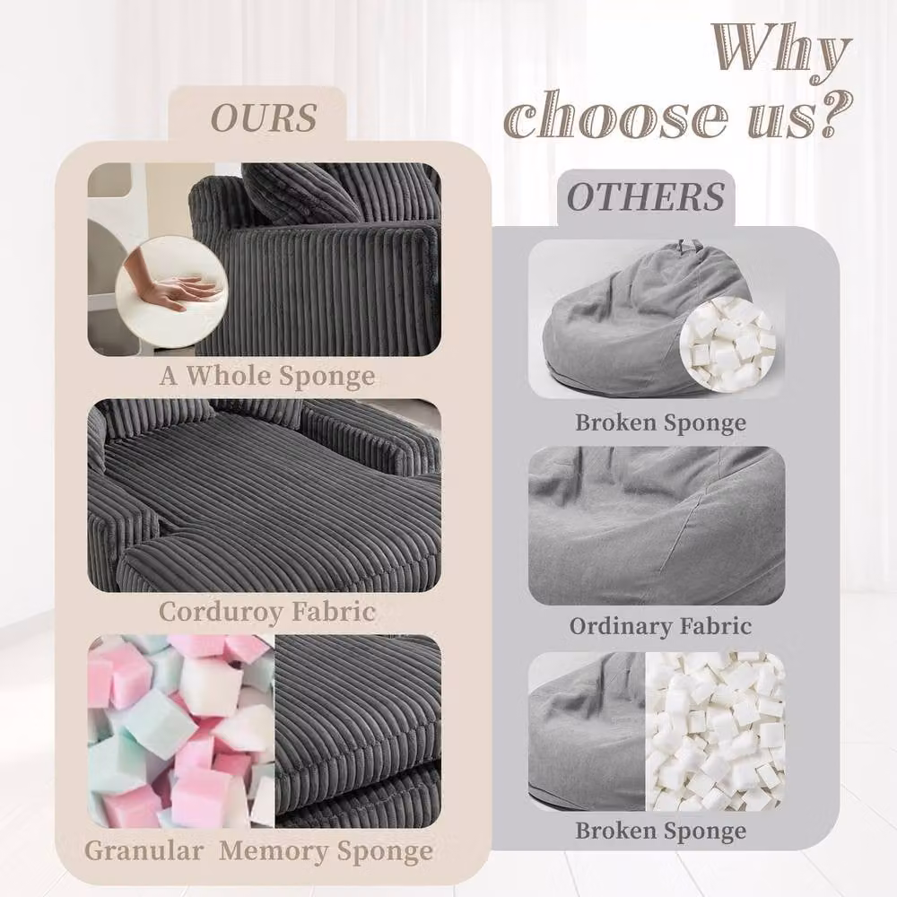 Matteo Oversized Soft Plush Cord Fabric Chaise Lounge Sofa Bed in Grey with Sleeping Function and Scatter Cushions – 5