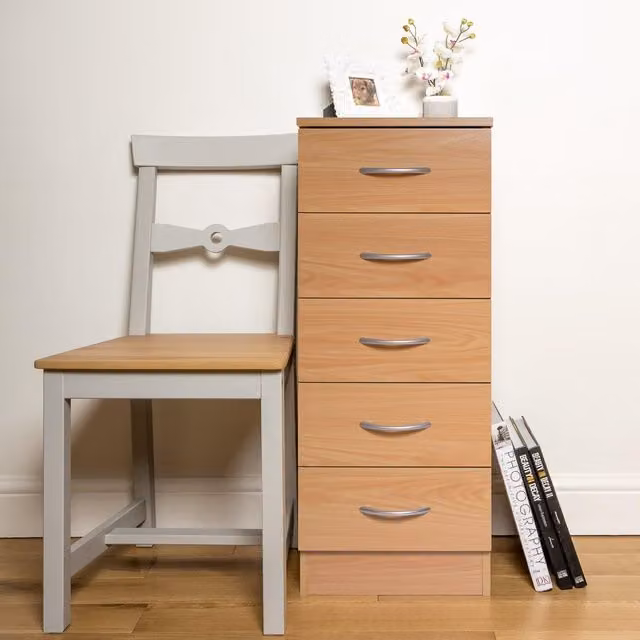 Home Treats Beech Chest of 5 Drawers in Brown