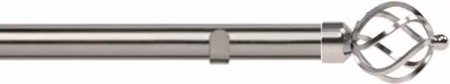 New Edge Blinds 28mm Metal Eyelet Curtain Pole Set with Cage Finial in Silver, Length: 220 cm