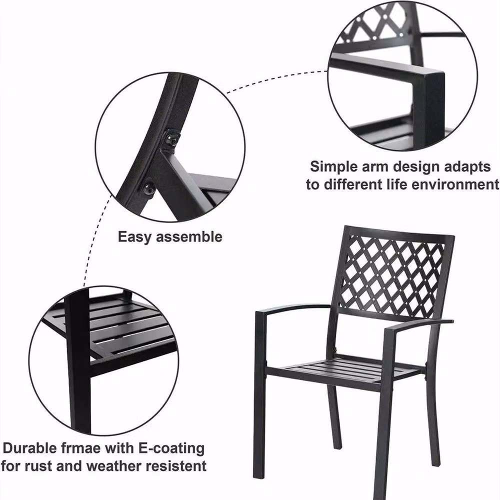 KORVIXA Set of 2 Modern Geometric Metal Garden Chairs in Matt Black, H 88.9 x W 45.72 x D 45.72 cm – 4