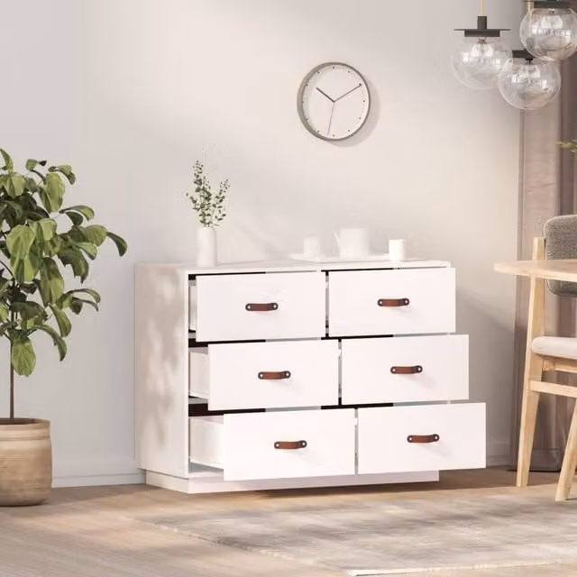 Berkfield Home White Solid Wood Pine Sideboard W/D/H: 100 x 40 x 75 cm