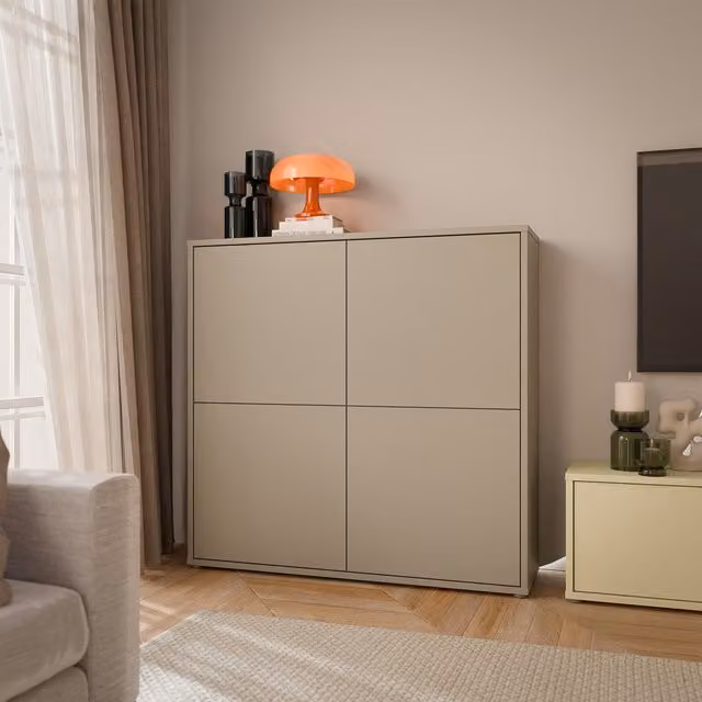 Furniture To Go Alice Springs 4 Door Modern Storage Cabinet in Sand Taupe/Beige