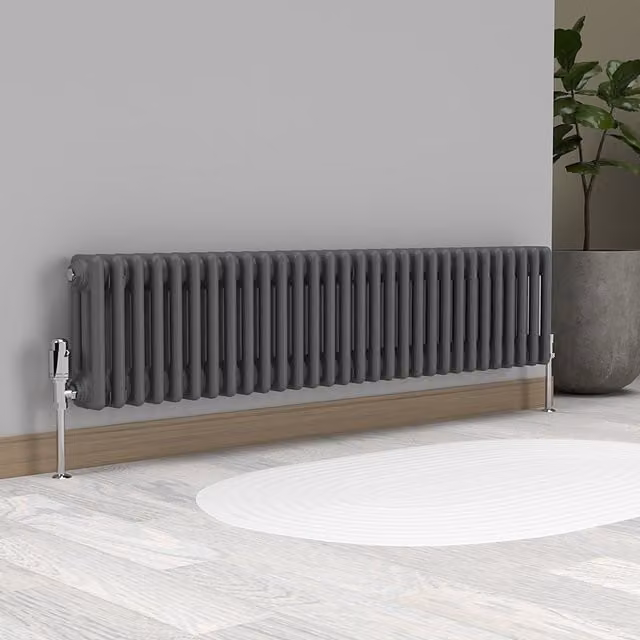 Lux Heat Horizontal 3 Column Steel Radiator in Anthracite Grey, H 30 cm x W 137 cm x D 3 cm
