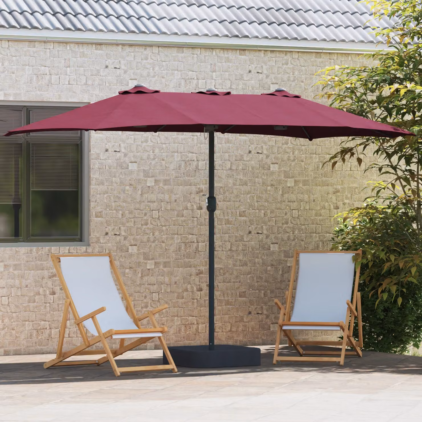 Berkfield Home Folding Garden Parasol in Red with Polyester Fabric and Steel Frame, W/D/H: 385 x 209 x 244 cm – 3