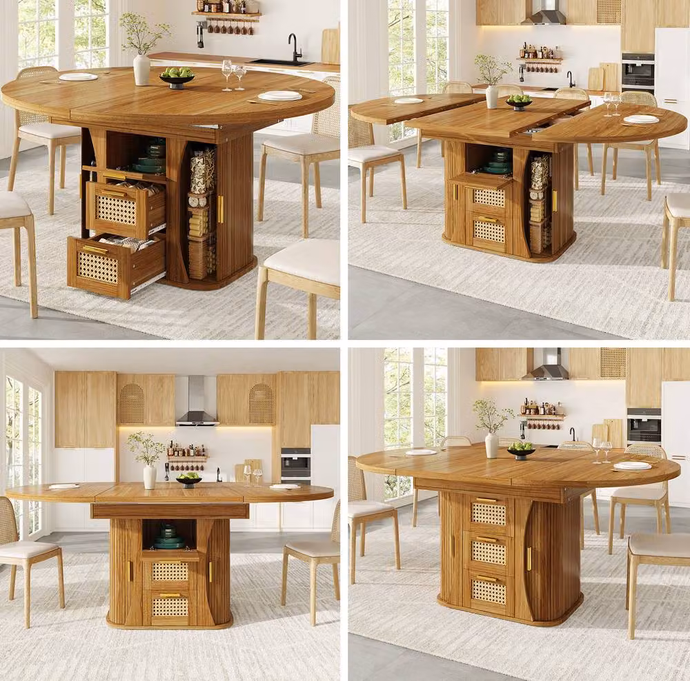 STILVORA Extendable Modern Dining Table with Butterfly Leaf and Storage in Brown – 5