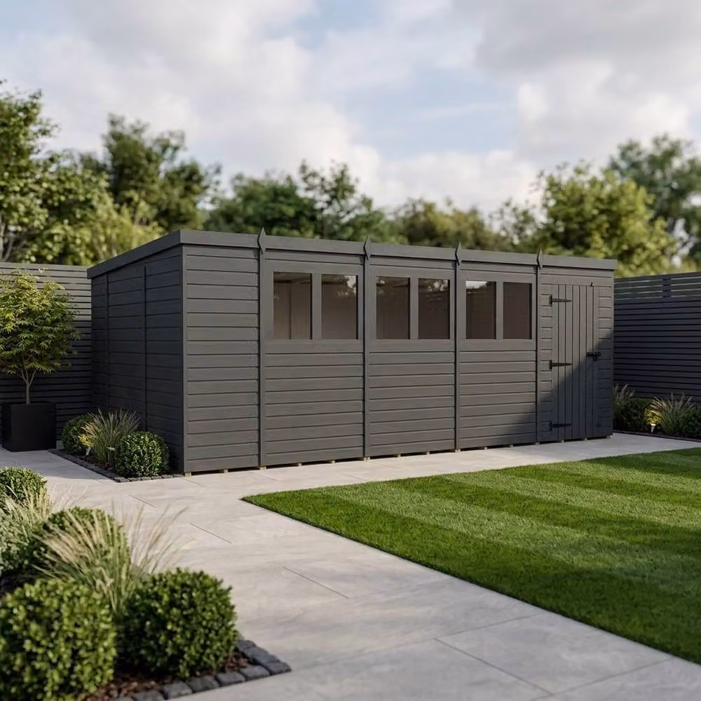 Buttercup Farm Grey Composite Pent Garden Shed with Single Door and Windows W: 591.8 cm, D: 304.8 cm, H: 210.0 cm – 2