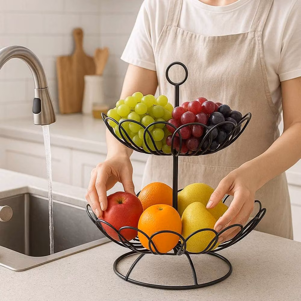 Kelvenix Heavy Duty Metal Round Fruit and Veggie Holder in Black – 2