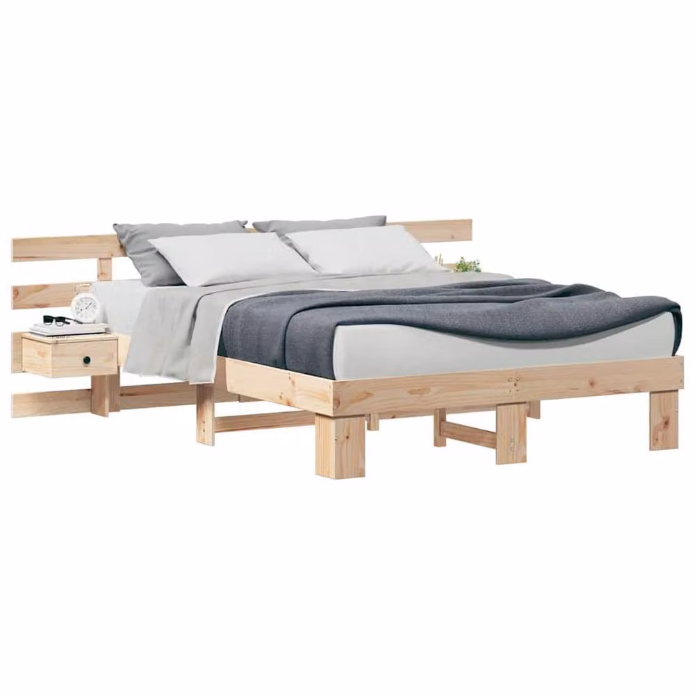 Berkfield Home Modern Solid Pine Wood Bed with Drawer in Brown and Beige, W/D/H: 150 x 200 cm – 2