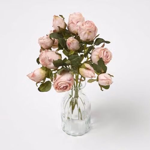 HOMESCAPES Pink Artificial Rose Bouquet, 37 cm Height
