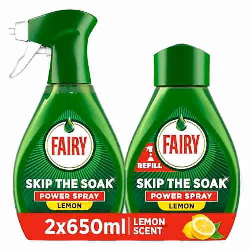 Fairy Skip the Soak Dish Power Spray and Refill Lemon 2 x 650 ml