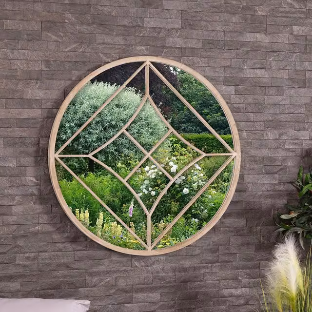 Charles Bentley Lisbon Round Weather Resistant Garden Wall Mirror in Sandy Yellow