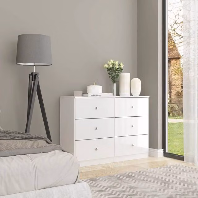 FORGEVIO Modern 6 Drawer Chest in White Gloss