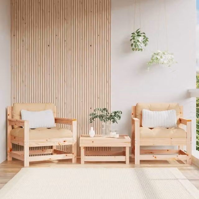 Berkfield Home Set of 2 Rustic Solid Wood Pine Garden Chairs with Beige Cushions in Brown – 1