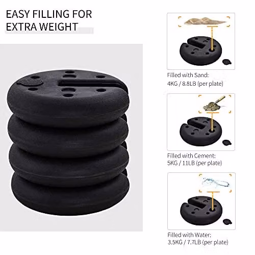 Outsunny Set of 4 Sand Fillable Gazebo Canopy Weights in Black Plastic – 5