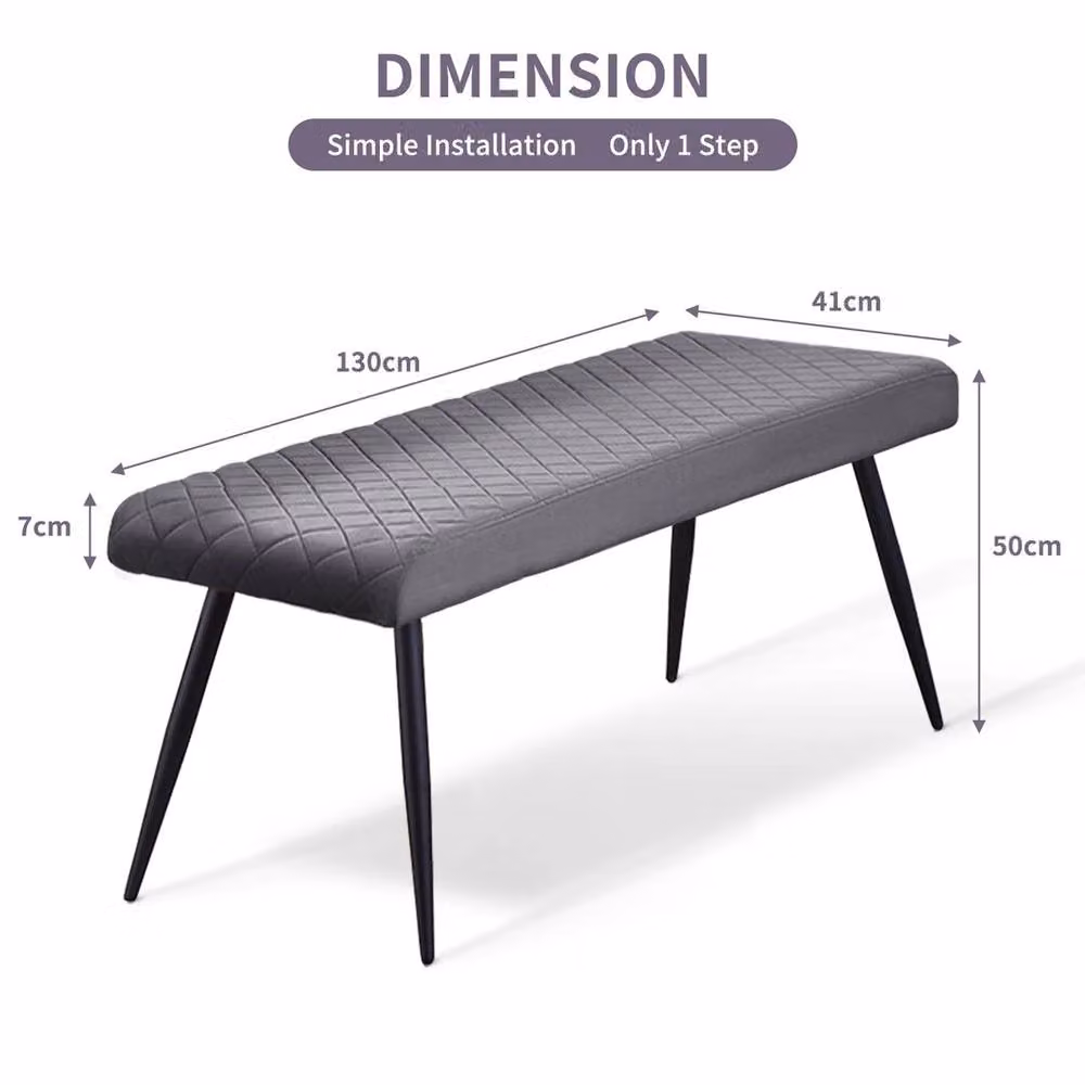PAWNORA Grey Velvet Modern Dining Room Bench with Metal Frame – 2