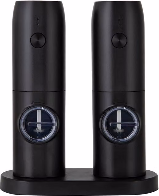 Tower Rechargeable Stainless Steel Salt and Pepper Mill Set with Base, Black